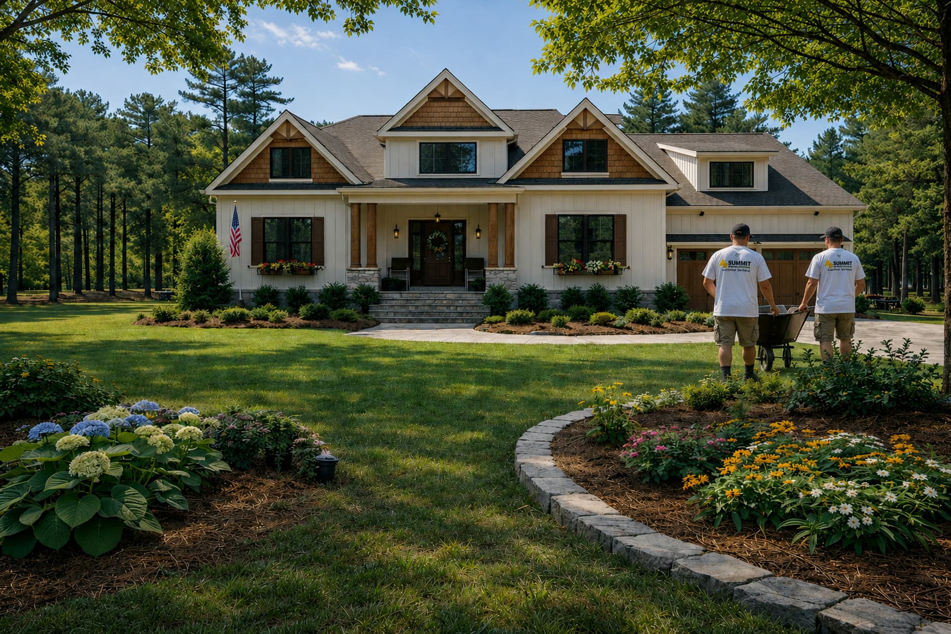 Beautiful home with landscaped lawn maintained by Summit Exterior Services